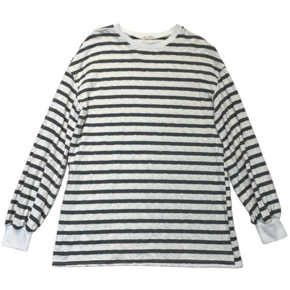 Oversized Striped Knit Top Women’s Medium Gray White Long Sleeve Slouchy Casual